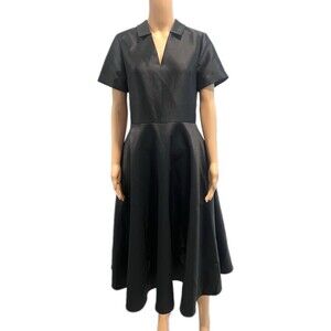 GIANA Women’s Iconique Black Flared V-Neck Plain Short Sleeves Midi Dress XL